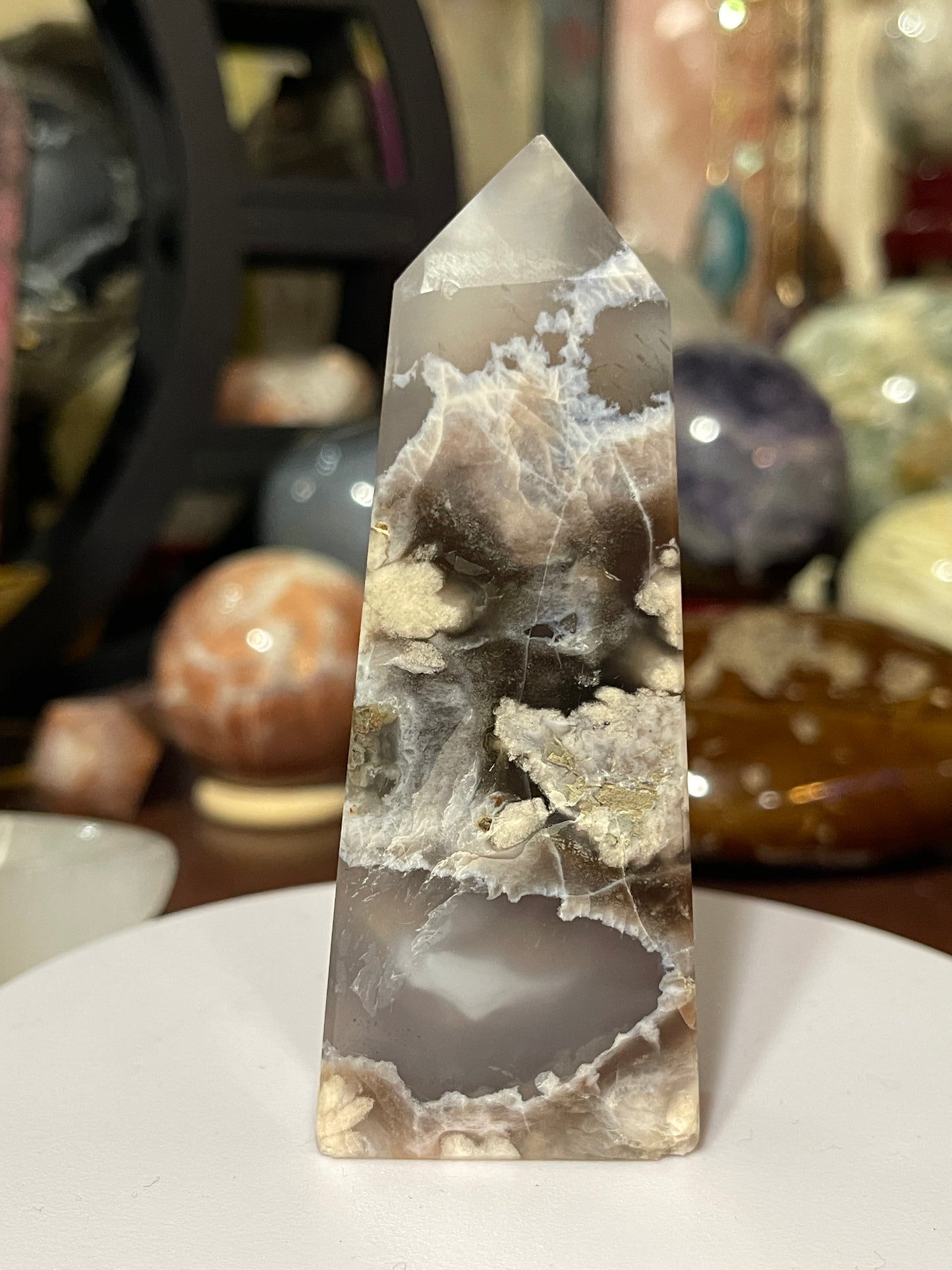 Flower Agate Crystal Tower Obelisk