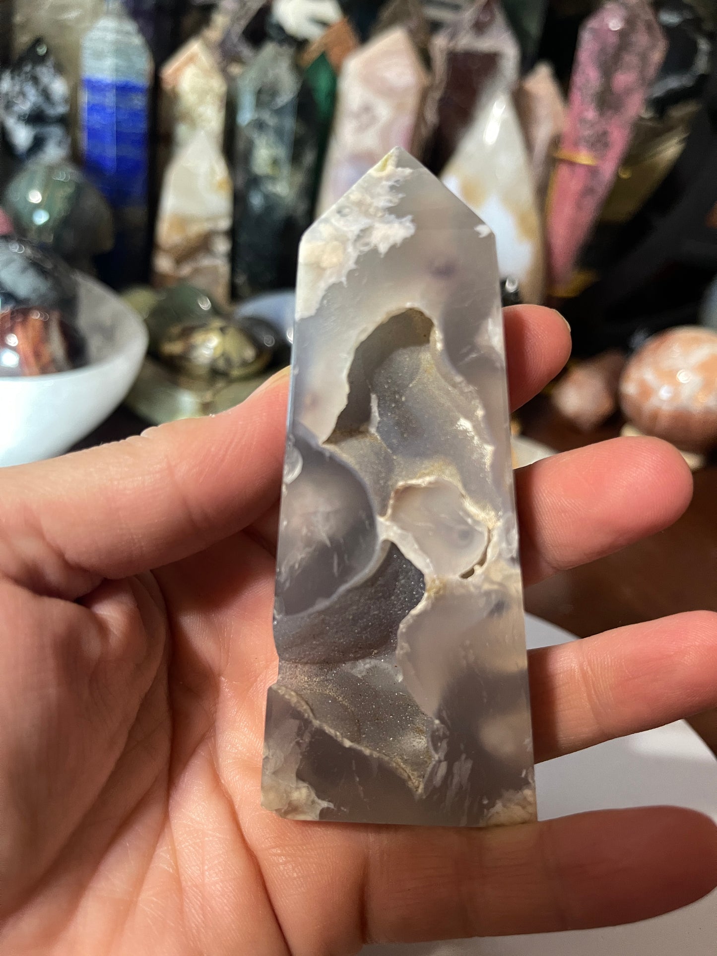 Flower Agate Crystal Tower Obelisk