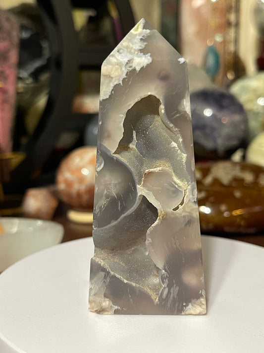 Flower Agate Crystal Tower Obelisk