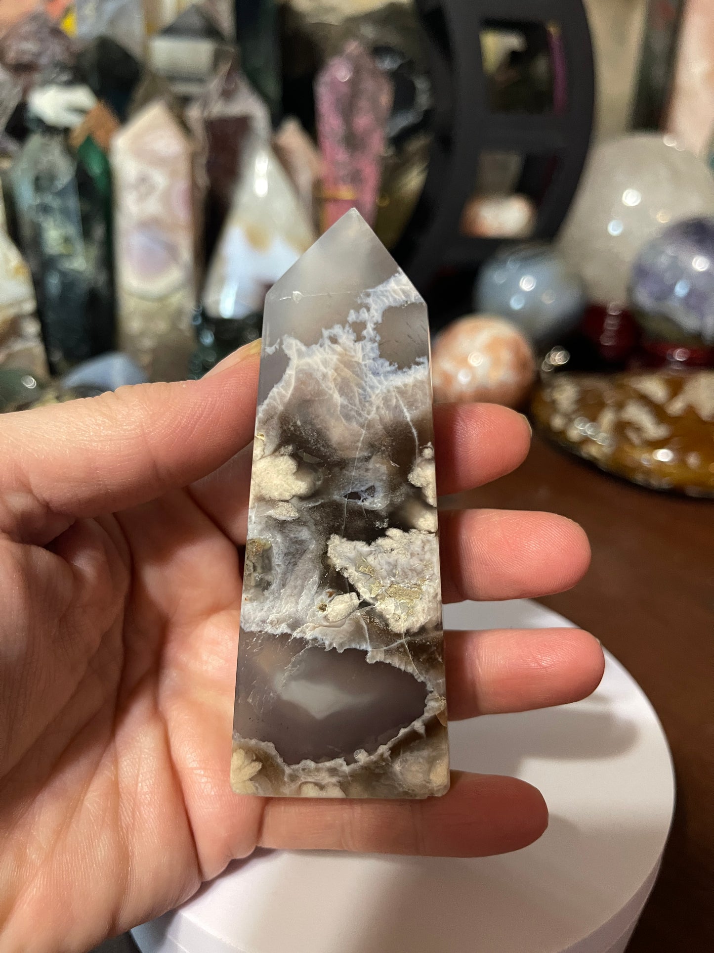 Flower Agate Crystal Tower Obelisk